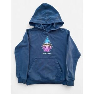 Volcom Hoodie Youth Medium Blue Pockets Graphic Print Lightweight Preowned